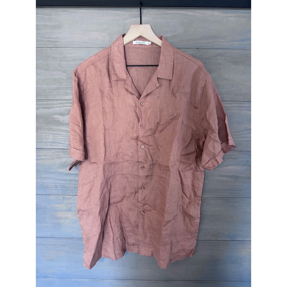 Gianni Lupo Mens XXL 100% Linen Short‎ Sleeve Button Down Shirt  GL7858S